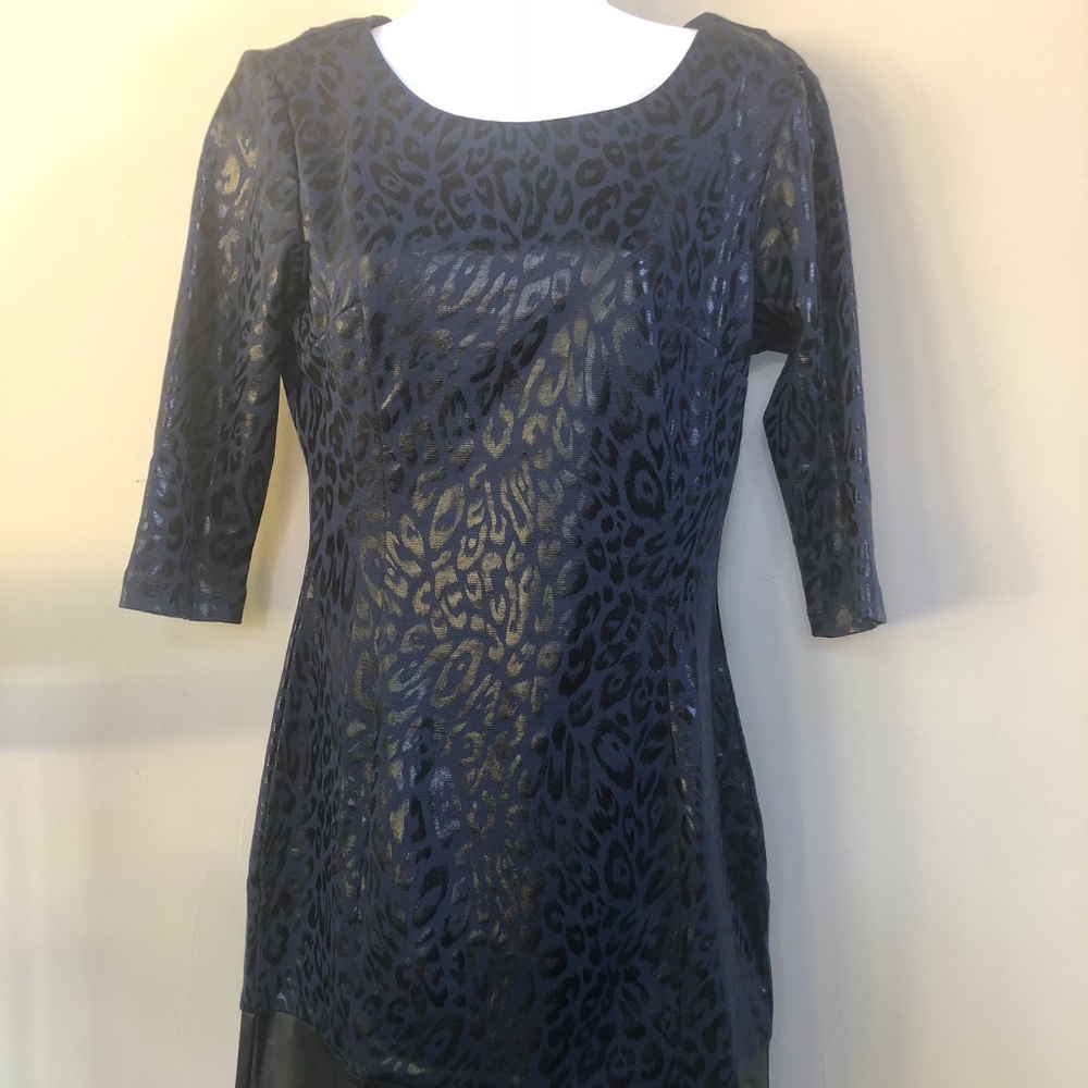 Hit the Spots Dress Blue Black 3/4 Sleeve